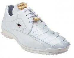 Belvedere "Vasco" White Genuine Hornback Crocodile / Soft Calf Casual Sneakers with Eyes 336122.