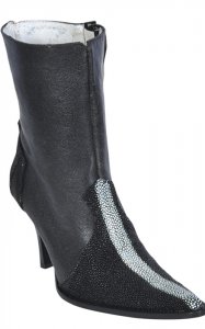 Los Altos Ladies Black Genuine Stingray Rowstone Finish Short Top Boots With Zipper 366005