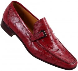 Mauri "Campari" 3803 / 2 Red Genuine Ostrich / Kidskin Loafer Shoes