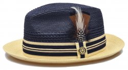 Bruno Capelo Navy / Natural Cream Braided Fedora Straw Hat GI-672