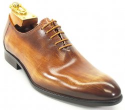 Carrucci Cognac Genuine Calfskin Leather Oxford Lace-Up Shoes KS505-12.