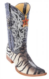 Los Altos Brown White All-Over Stingray Row Stone Tiger Print 3X Toe Cowboy Boots 3955573
