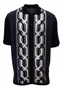 Silversilk Black / Grey / White Button Up Knitted Short Sleeve Shirt 2134