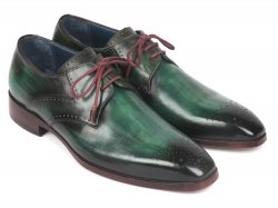 Paul Parkman Green Genuine Leather Medallion Toe Derby Shoes 6584-GRN