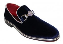 Emilio Franco "EF286" Navy / Silver Genuine Velvet Loafer Shoes.