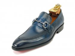 Carrucci Navy Genuine Calf Skin Leather With Horsebit Loafer Shoes KS478-02