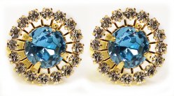 Fratello Gold Plated / Turquoise Rhinestone Round Cufflink Set CL968D