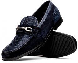 Marco Di Milano "Hugo" Navy Genuine Sueded Ostrich Leg Loafer