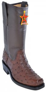 Los Altos Brown All-Over Genuine Ostrich Leather Sole Biker Boots 55C0307