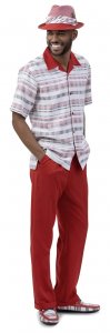 Montique Red / White Micro Plaid Short Sleeve Outfit 2023.