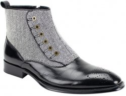 Giovanni "Edison" Black / White Spat-Style Leather / Fabric Boots With Buttons