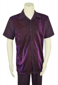 Pronti Purple / Metallic Red Lurex Embroidered Short Sleeve Outfit SP6394