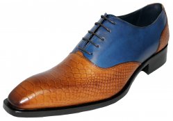 Duca Di Matiste 12 Blue Genuine Italian Calfskin / Cognac Snake Print Leather Shoes.