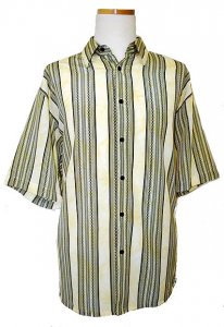 Bassiri Yellow With Black Self Design Stripes Micro Fiber Short Sleeves Shirt #46381