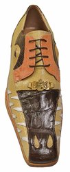 Mauri Dark Brown,Orange and black Genuine Crocodile and Ostrich Leg Shoes With Teeth and Eyes