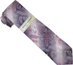 Stacy Adams Collection SA069 Charcoal Grey / Mauve Paisley Design 100% Woven Silk Necktie/Hanky Set
