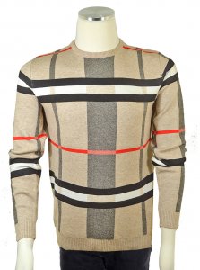 De-Niko Beige / Black / Red / White Plaid Pull-Over Sweater SW138