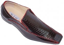 Sio Wine Patent Leather Snake Print Pointed Toe Shoes F325