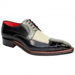 Fennix Italy "Lucas" Black Combo Genuine Alligator / Calf-Skin Derby Oxford Shoes.