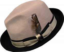 Stacy Adams Eggshell / Black 100% Wool Felt Fedora Dress Hat SAW567