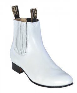 Los Altos Men's White Genuine Charro Leather Work Short Boots w/ Rubber Sole 615128