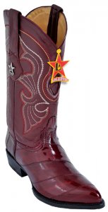 Los Altos Burgundy Genuine All-Over Eel J-Toe Cowboy Boots 990806