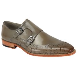 Giovanni "Koleman" Taupe Genuine Calfskin Double Monk Strap Slip-On Perforated Shoes.