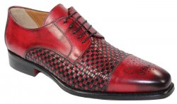 Emilio Franco 214 Red / Black Genuine Calf / Calf Weave Medallion Oxford Shoes.