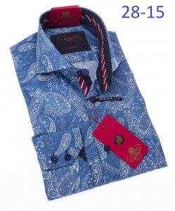Axxess Turquoise Blue Paisley 100% Cotton Modern Fit Dress Shirt 28-15.