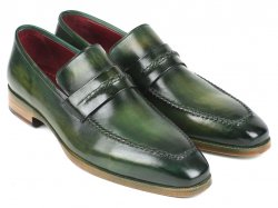 Paul Parkman ''068-GRN" Green Genuine Hand-Painted Leather Loafers.