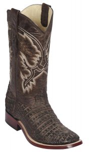 Los Altos Sanded Brown Genuine Caiman Belly Leather Wide Square Toe Cowboy Boots 8228235