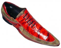 Fiesso Red/Tan Pointed Toe Wrinkle Leather Shoes FI6197