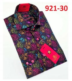 Axxess Multicolor Flower Design Cotton Modern Fit Dress Shirt With Button Cuff 921-30.