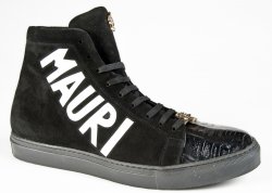 Mauri "8578/1" Black / White Genuine Baby Crocodile / Suede / Patent Leather Sneakers.
