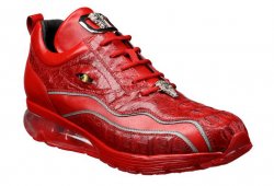 Belvedere "Rexy" Red Genuine Hornback Crocodile / Calfskin Bubble Soled Sneakers With Eyes E04.
