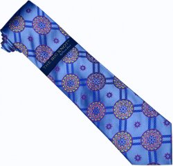 Steven Land Collection "Big Knot" SL136 Sky Blue / Navy Blue / Magenta / Mustard / Rust / Double Diagonal Windowpanes Artistic Design 100% Woven Silk Necktie/Hanky Set
