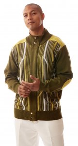 Silversilk Moss / Yellow Green / White Zip-Up Corduroy / Knitted Sweater 2117