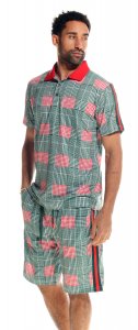 Stacy Adams Red / Dark Green / White Plaid Cotton Short Set Outfit 3811