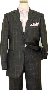 Zanetti Charcoal Grey With Salmon Windowpanes Super 120's Wool Suit LA39863