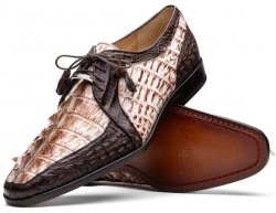 Marco Di Milano ''Caribe'' Rustic White / Brown Genuine Hornback Caiman Crocodile Dress Shoes