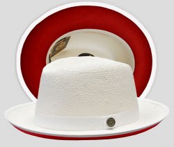 Bruno Capelo White / Burnt Red Bottom Natural Straw Fedora Hat EM-511
