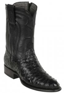 Los Altos Black Genuine Ostrich Round Roper Toe With Zipper Style Cowboy Boots 69Z0305