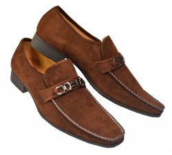 UV Signature Mid Brown Microsuede Genuine Leather Lined Loafer Shoes With Brown Piping / Gunmetal Bracelet UV014