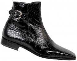 Mauri 4398 Black Genuine All-Over Baby Alligator Boots With Ankle Buckle