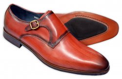 Zota Brick Red Burnished / Hand-Painted Leather Monk Strap Shoes HX007