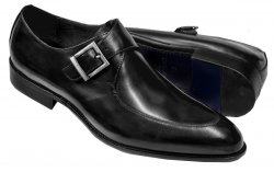 Carrucci Black Genuine Calfskin Leather Moc Toe Monk Strap Shoes KS479-06