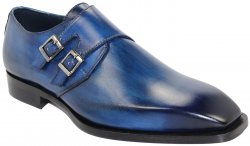 Duca Di Matiste "Latina" Ocean Blue Genuine Calfskin Double Buckle Loafer Shoes.