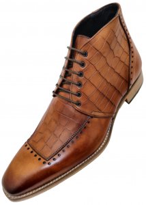 Duca Di Matiste 67 Cognac Alligator Embossed Calfskin Lace-Up Dress Ankle Boots