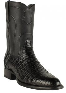 Los Altos Black Genuine Caiman Belly Round Roper Toe Cowboy Boots 698205
