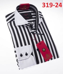 Axxess White / Black Stripes Cotton Modern Fit Dress Shirt With Button Cuff 319-24.